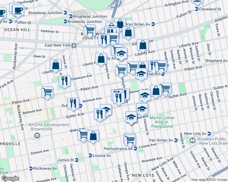 map of restaurants, bars, coffee shops, grocery stores, and more near 213 Georgia Avenue in Brooklyn