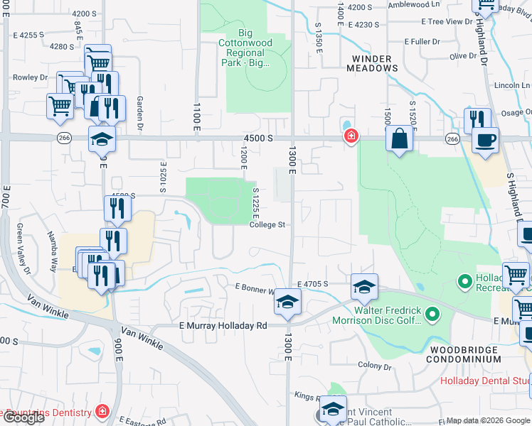 map of restaurants, bars, coffee shops, grocery stores, and more near 1248 Freshman Circle in Millcreek