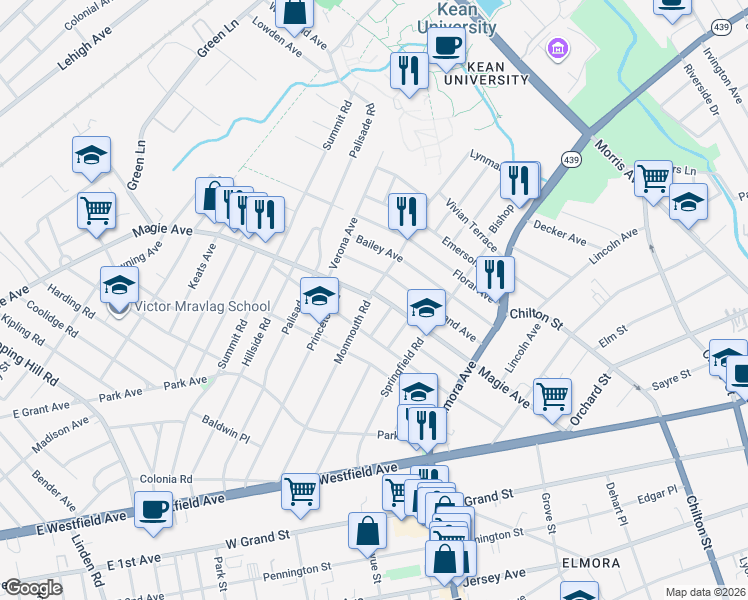 map of restaurants, bars, coffee shops, grocery stores, and more near 764 Magie Avenue in Elizabeth
