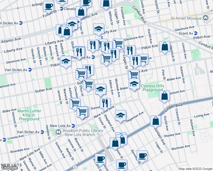 map of restaurants, bars, coffee shops, grocery stores, and more near 315 Berriman Street in Brooklyn