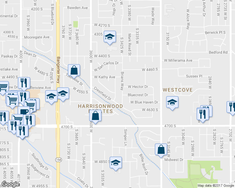 map of restaurants, bars, coffee shops, grocery stores, and more near 4561 Dixie Ann Drive in West Valley City