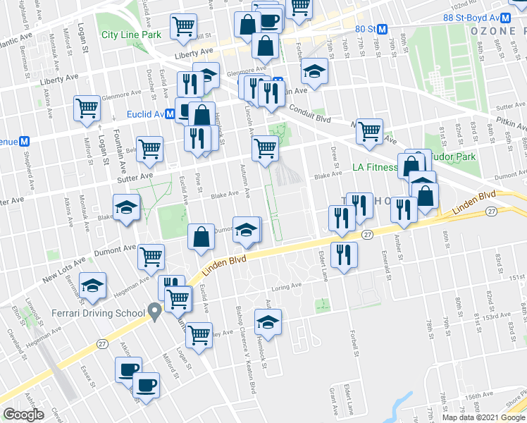 map of restaurants, bars, coffee shops, grocery stores, and more near 744 Lincoln Avenue in Brooklyn