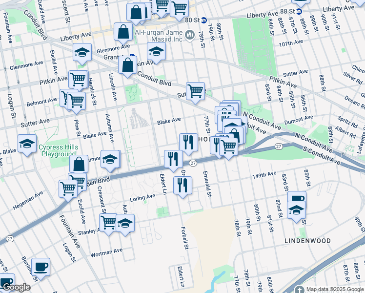 map of restaurants, bars, coffee shops, grocery stores, and more near 1518 Dumont Avenue in Brooklyn