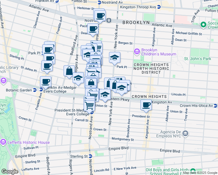 map of restaurants, bars, coffee shops, grocery stores, and more near 845 Lincoln Place in Brooklyn