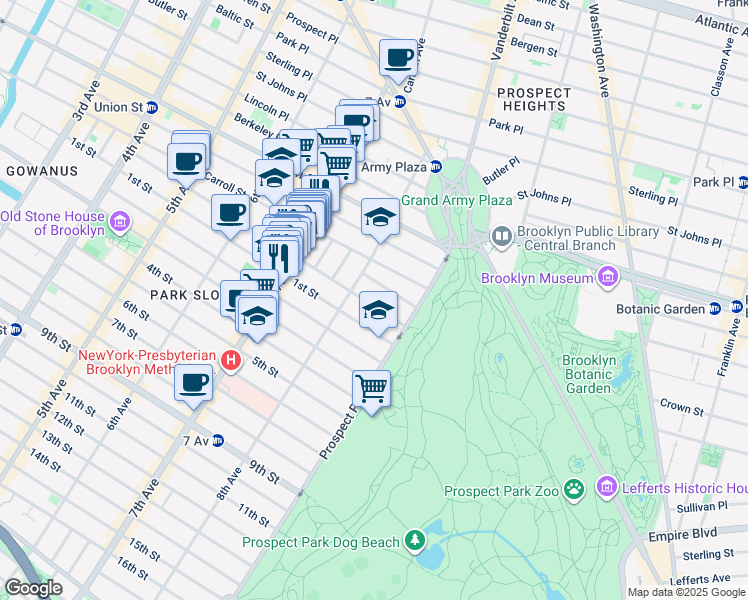 map of restaurants, bars, coffee shops, grocery stores, and more near 289 Garfield Place in Brooklyn