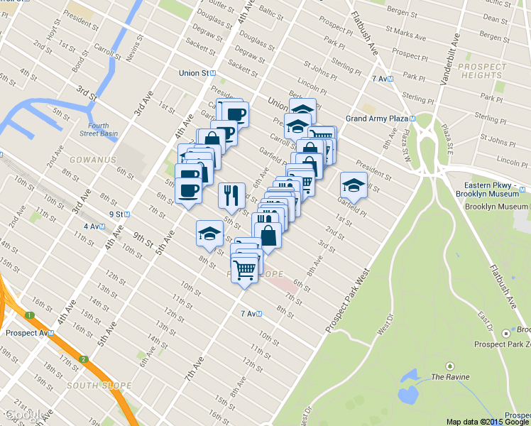 map of restaurants, bars, coffee shops, grocery stores, and more near 466 3rd Street in Brooklyn
