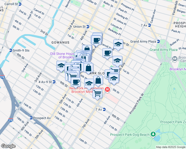 map of restaurants, bars, coffee shops, grocery stores, and more near 372A 5th Street in Brooklyn