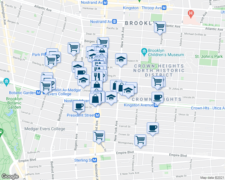 map of restaurants, bars, coffee shops, grocery stores, and more near 845 Lincoln Place in Brooklyn
