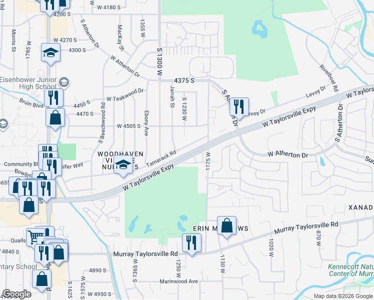 map of restaurants, bars, coffee shops, grocery stores, and more near 1229 West 4630 South in Taylorsville