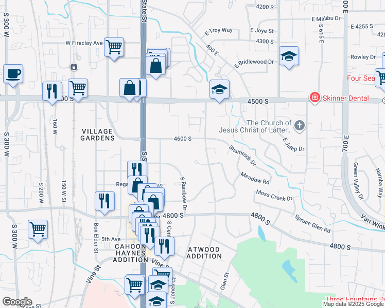 map of restaurants, bars, coffee shops, grocery stores, and more near 4654 Meadowview Circle in Murray