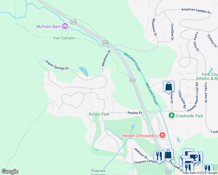 map of restaurants, bars, coffee shops, grocery stores, and more near 2570 Aspen Springs Drive in Park City