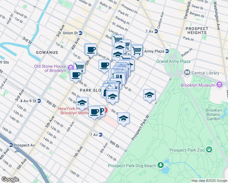 map of restaurants, bars, coffee shops, grocery stores, and more near 200 7th Avenue in Brooklyn
