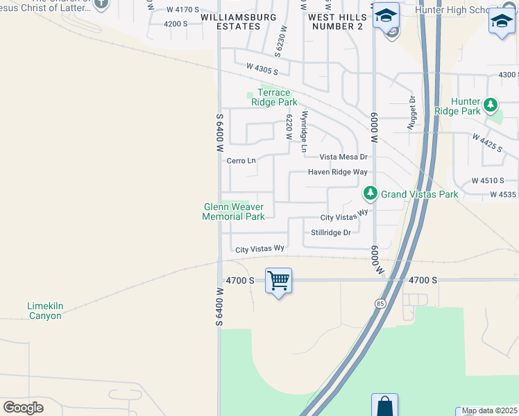 map of restaurants, bars, coffee shops, grocery stores, and more near 4553 Basin Ridge Court in West Valley City