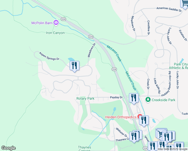 map of restaurants, bars, coffee shops, grocery stores, and more near 2570 Aspen Springs Drive in Park City