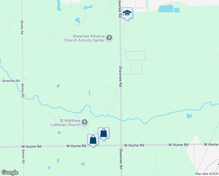 map of restaurants, bars, coffee shops, grocery stores, and more near 4868 Shawnee Road in Lima