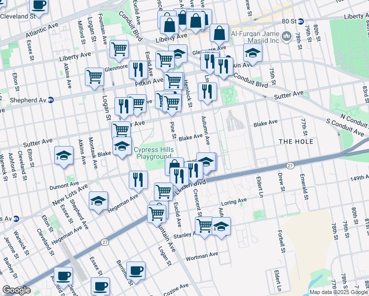 map of restaurants, bars, coffee shops, grocery stores, and more near 684 Crescent Street in Brooklyn