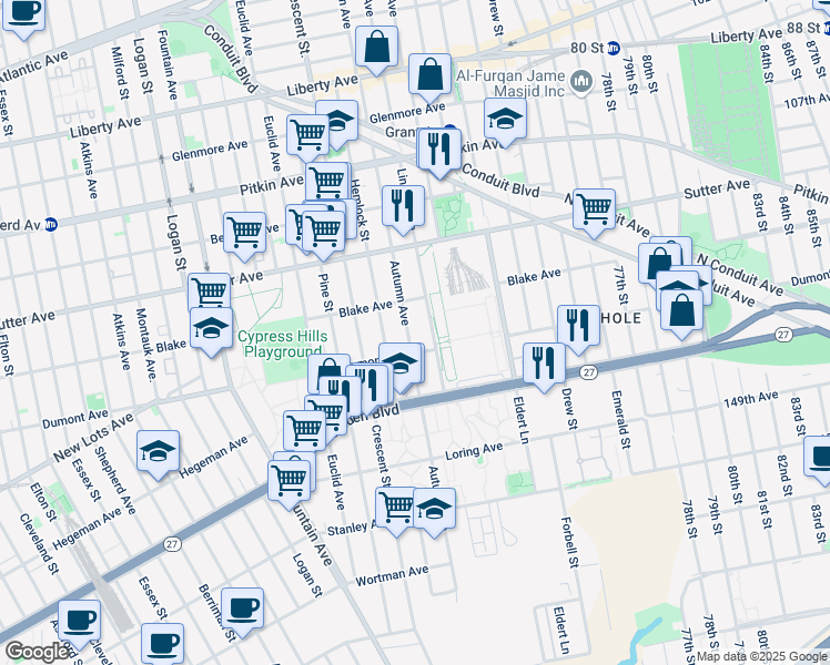 map of restaurants, bars, coffee shops, grocery stores, and more near 744 Lincoln Avenue in Brooklyn