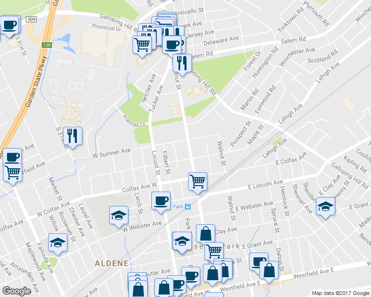 map of restaurants, bars, coffee shops, grocery stores, and more near 814 Chestnut Street in Roselle Park
