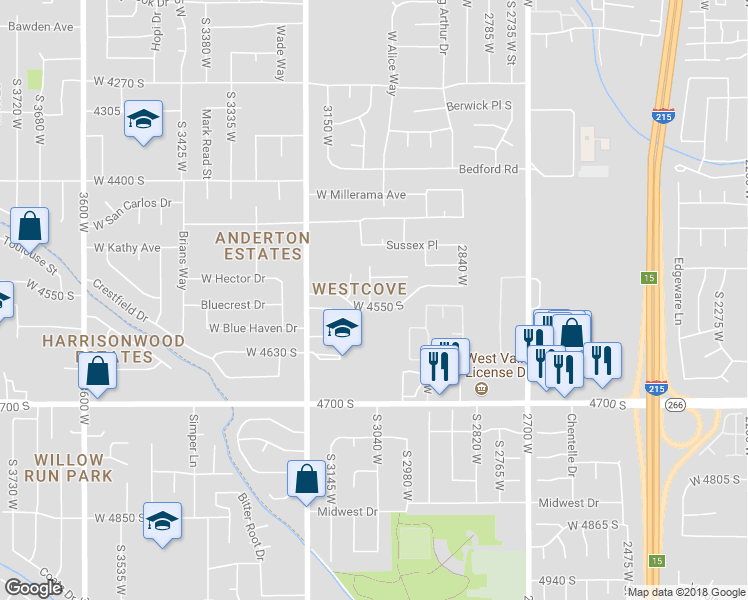 map of restaurants, bars, coffee shops, grocery stores, and more near 4571 Stonewood Drive in West Valley City
