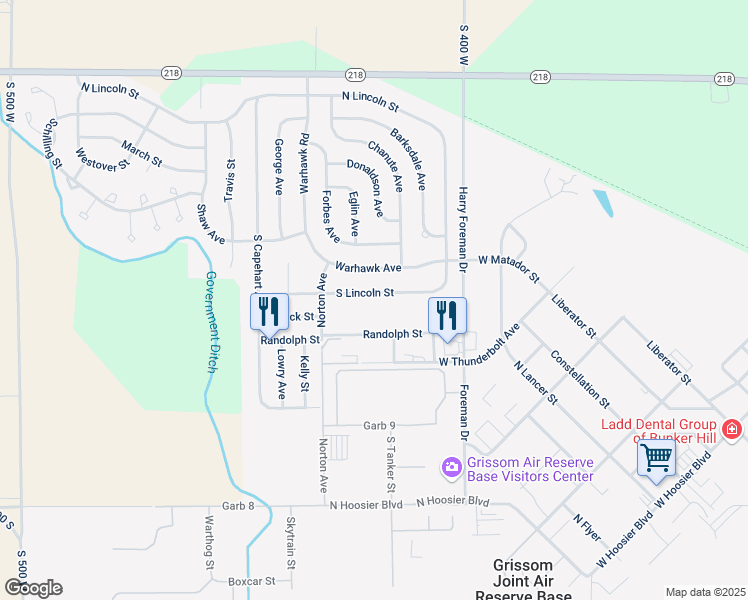 map of restaurants, bars, coffee shops, grocery stores, and more near 1731 South Lincoln Street in Peru