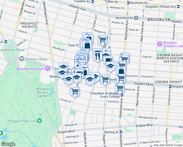 map of restaurants, bars, coffee shops, grocery stores, and more near 620 Lincoln Place in Brooklyn