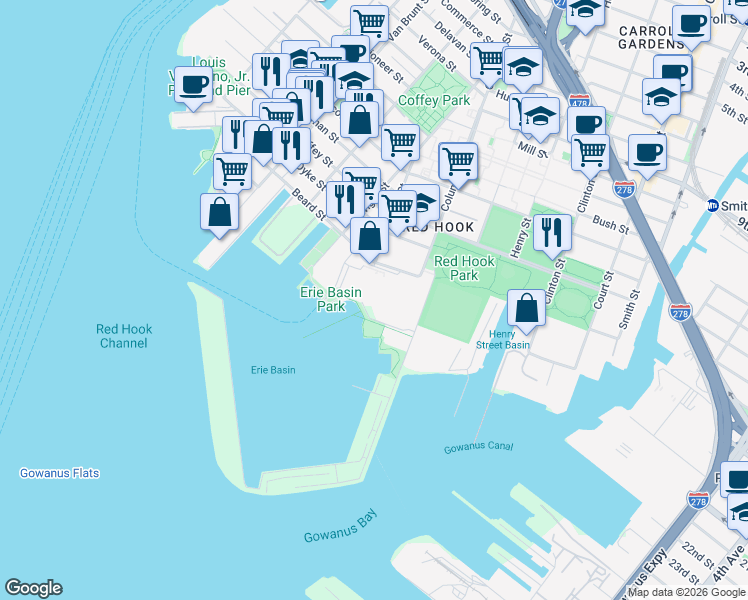 map of restaurants, bars, coffee shops, grocery stores, and more near 2 in Brooklyn