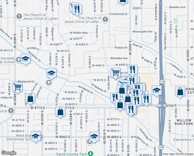 map of restaurants, bars, coffee shops, grocery stores, and more near 4208 West 4570 South in West Valley City