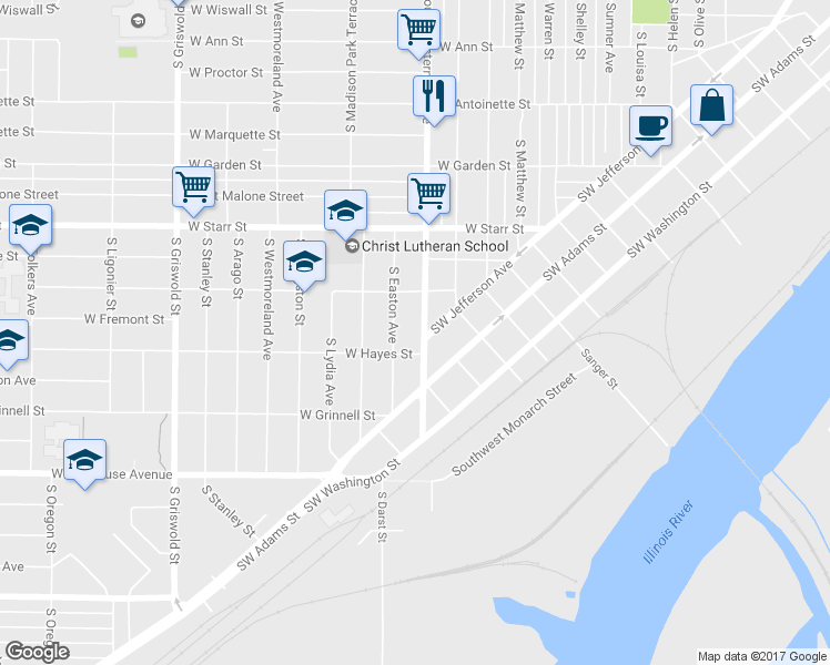 map of restaurants, bars, coffee shops, grocery stores, and more near 1527 S Western Ave in Peoria