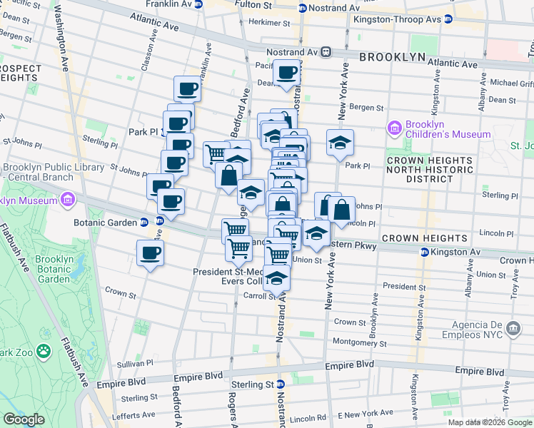 map of restaurants, bars, coffee shops, grocery stores, and more near 745 Lincoln Place in Brooklyn