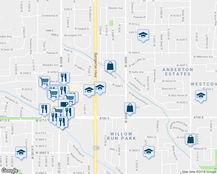 map of restaurants, bars, coffee shops, grocery stores, and more near 3718 West 4560 South in West Valley City