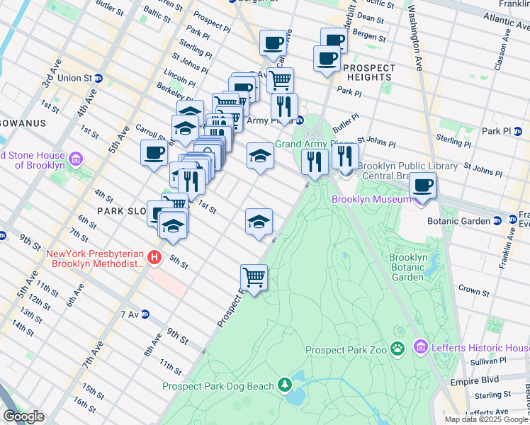 map of restaurants, bars, coffee shops, grocery stores, and more near 51 Montgomery Place in Brooklyn