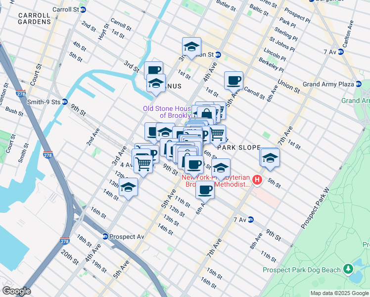 map of restaurants, bars, coffee shops, grocery stores, and more near 307 7th Street in Brooklyn