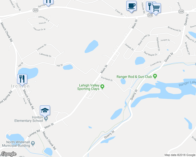 map of restaurants, bars, coffee shops, grocery stores, and more near 4072 Portland Street in Coplay