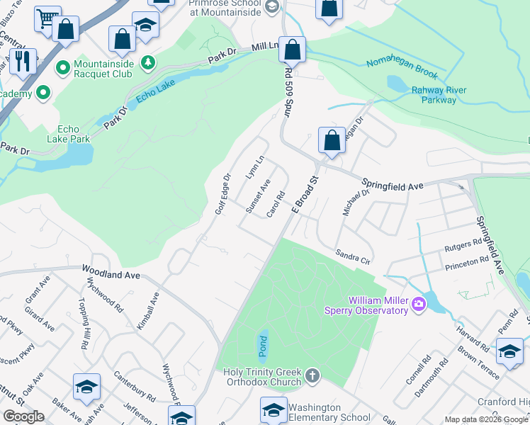 map of restaurants, bars, coffee shops, grocery stores, and more near 18 Carol Road in Westfield
