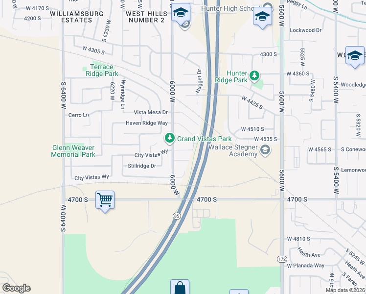 map of restaurants, bars, coffee shops, grocery stores, and more near 5964 Juniper Vista Drive in West Valley City