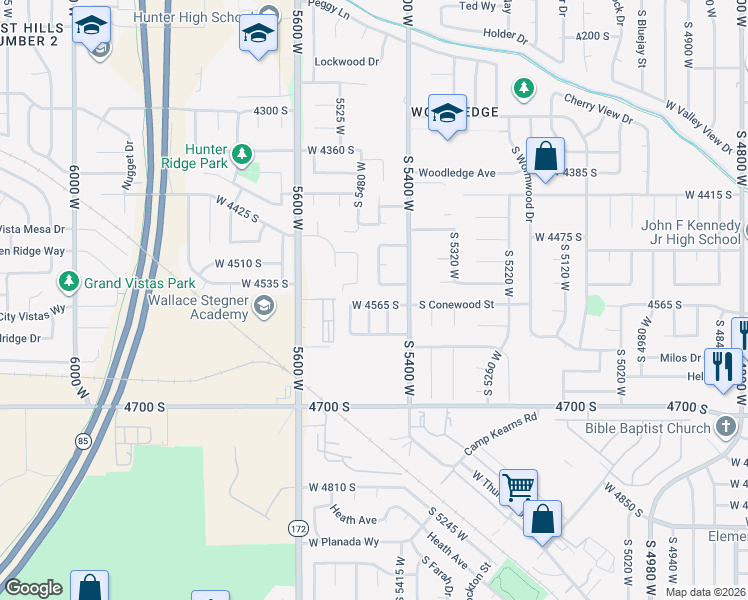 map of restaurants, bars, coffee shops, grocery stores, and more near 5462 West 4565 South in West Valley City