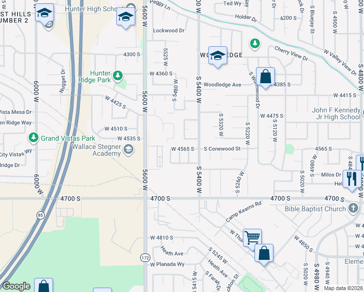 map of restaurants, bars, coffee shops, grocery stores, and more near 5462 West 4565 South in West Valley City