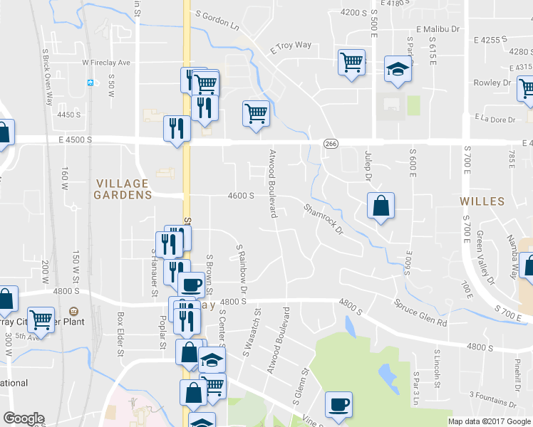 map of restaurants, bars, coffee shops, grocery stores, and more near 4634 Atwood Boulevard in Murray