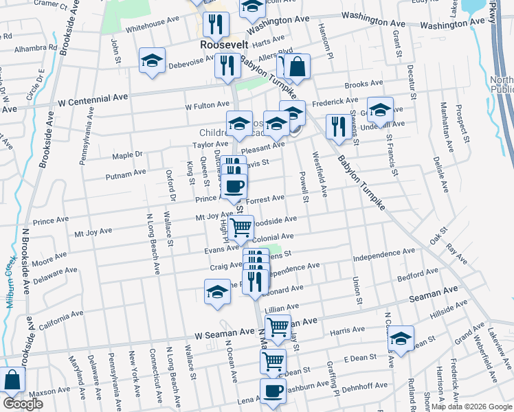 map of restaurants, bars, coffee shops, grocery stores, and more near 22 Forest Avenue in Freeport