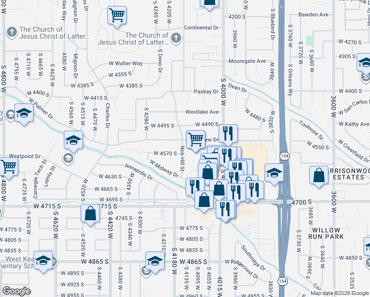 map of restaurants, bars, coffee shops, grocery stores, and more near 4555 South 4165 West in West Valley City