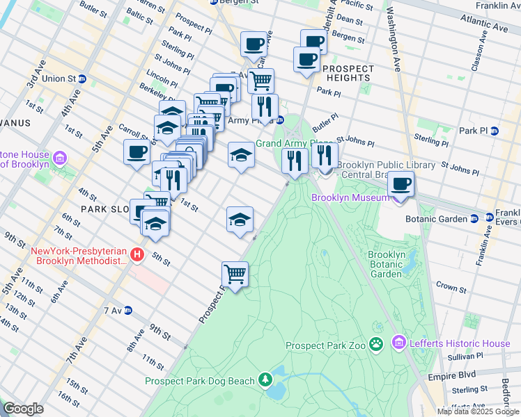 map of restaurants, bars, coffee shops, grocery stores, and more near 51 Montgomery Place in Brooklyn