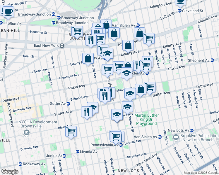 map of restaurants, bars, coffee shops, grocery stores, and more near 272 Pennsylvania Avenue in Brooklyn