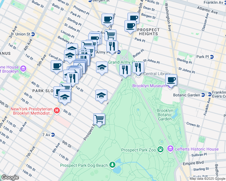 map of restaurants, bars, coffee shops, grocery stores, and more near 51 Montgomery Place in Brooklyn