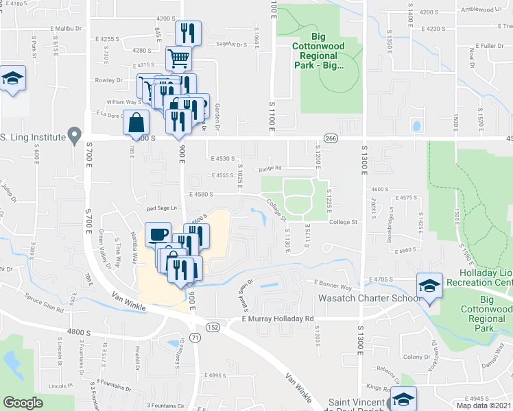map of restaurants, bars, coffee shops, grocery stores, and more near 1070 Quail Park Drive in Millcreek