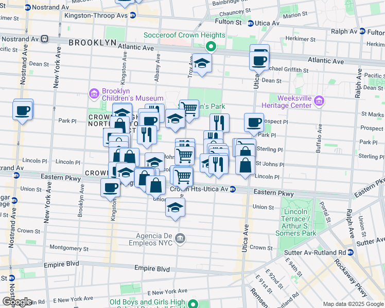 map of restaurants, bars, coffee shops, grocery stores, and more near 257 Troy Avenue in Brooklyn
