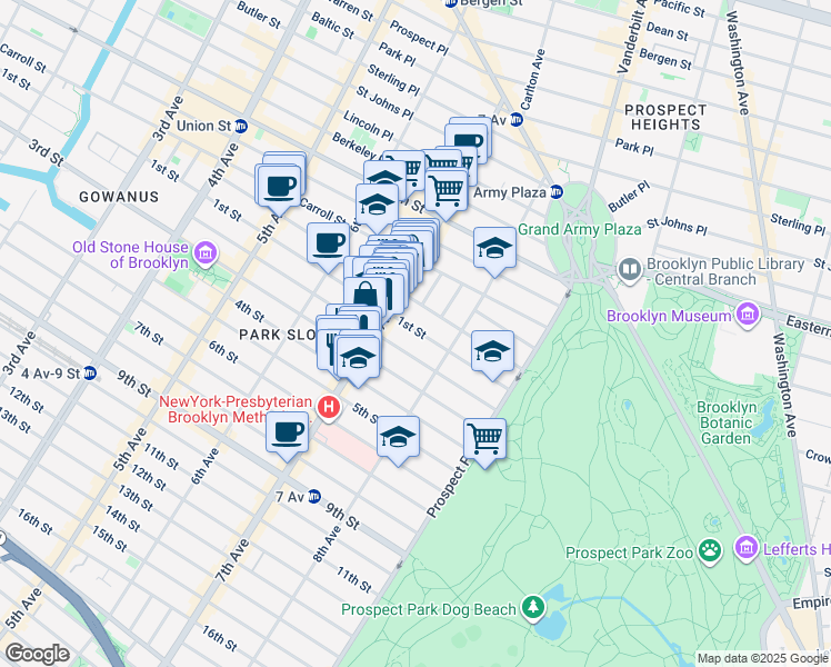 map of restaurants, bars, coffee shops, grocery stores, and more near 519 2nd Street in Brooklyn