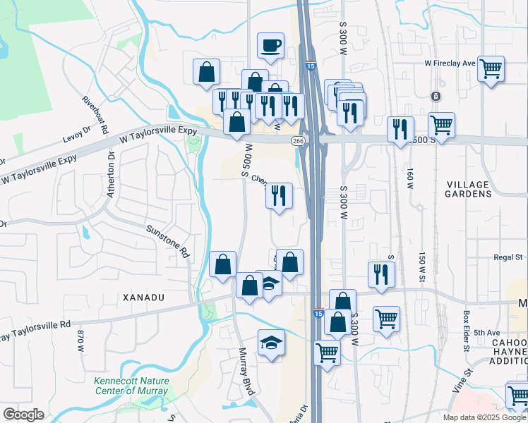 map of restaurants, bars, coffee shops, grocery stores, and more near 4655 500 West in Murray