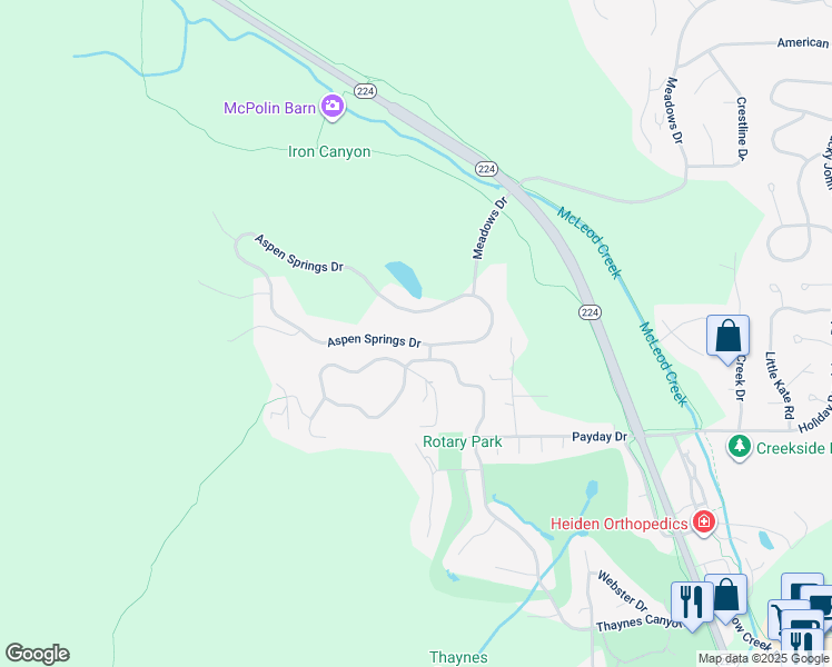 map of restaurants, bars, coffee shops, grocery stores, and more near 2543 Aspen Springs Drive in Park City