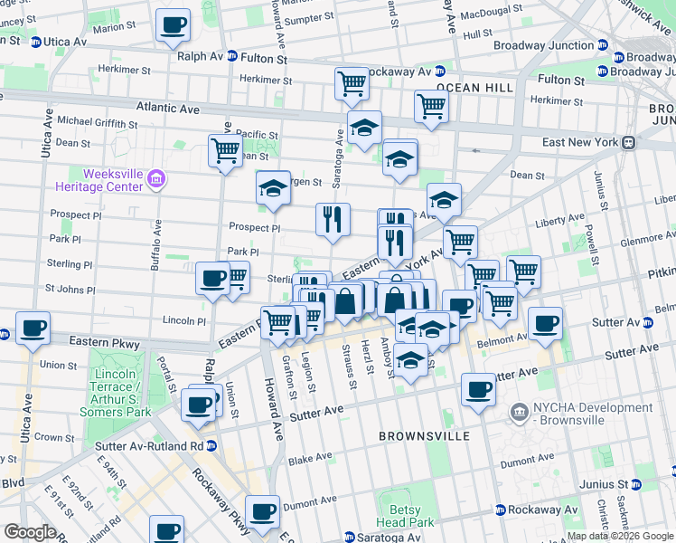 map of restaurants, bars, coffee shops, grocery stores, and more near in Brooklyn