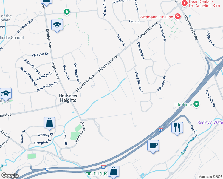 map of restaurants, bars, coffee shops, grocery stores, and more near 68 Orion Road in Berkeley Heights